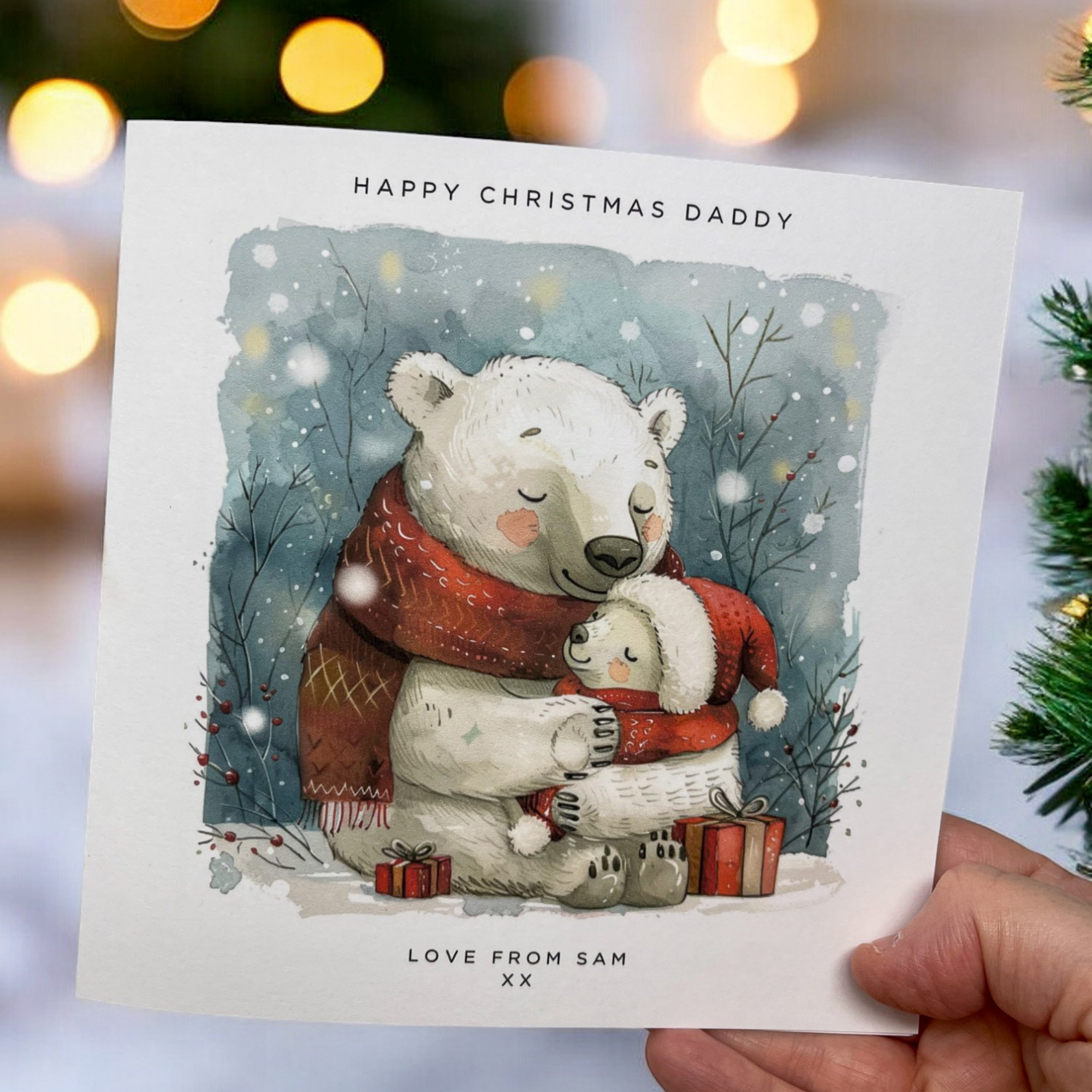 Personalised Polar Bear Daddy Christmas Card From Child Children