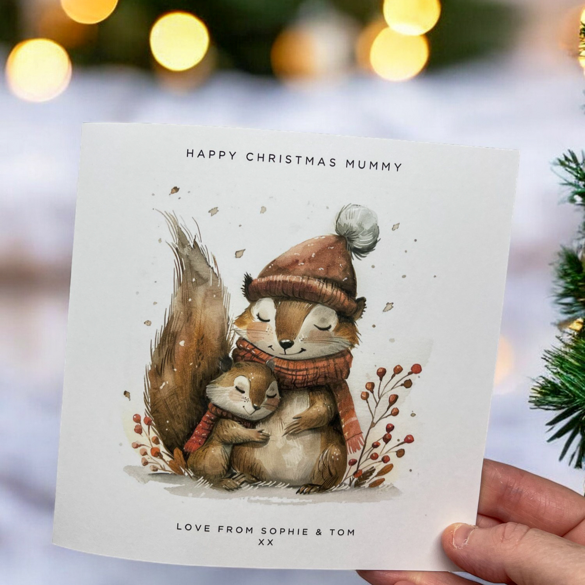 Personalised Squirrel Mummy Christmas Card From Child Children