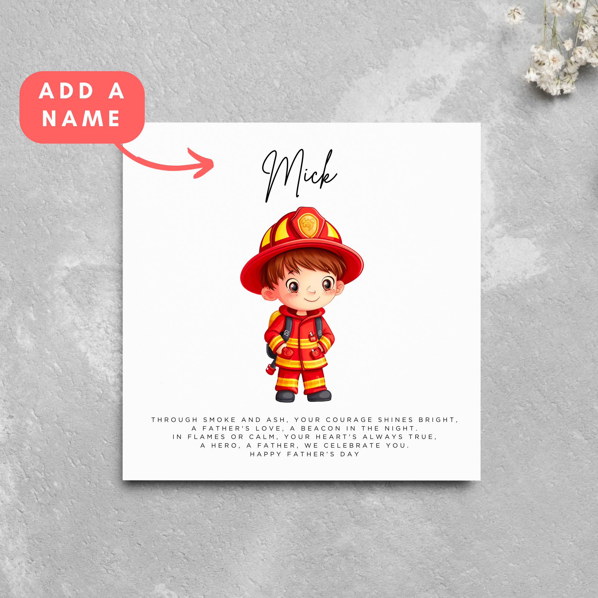 Personalised Fireman Name Father's Day Card