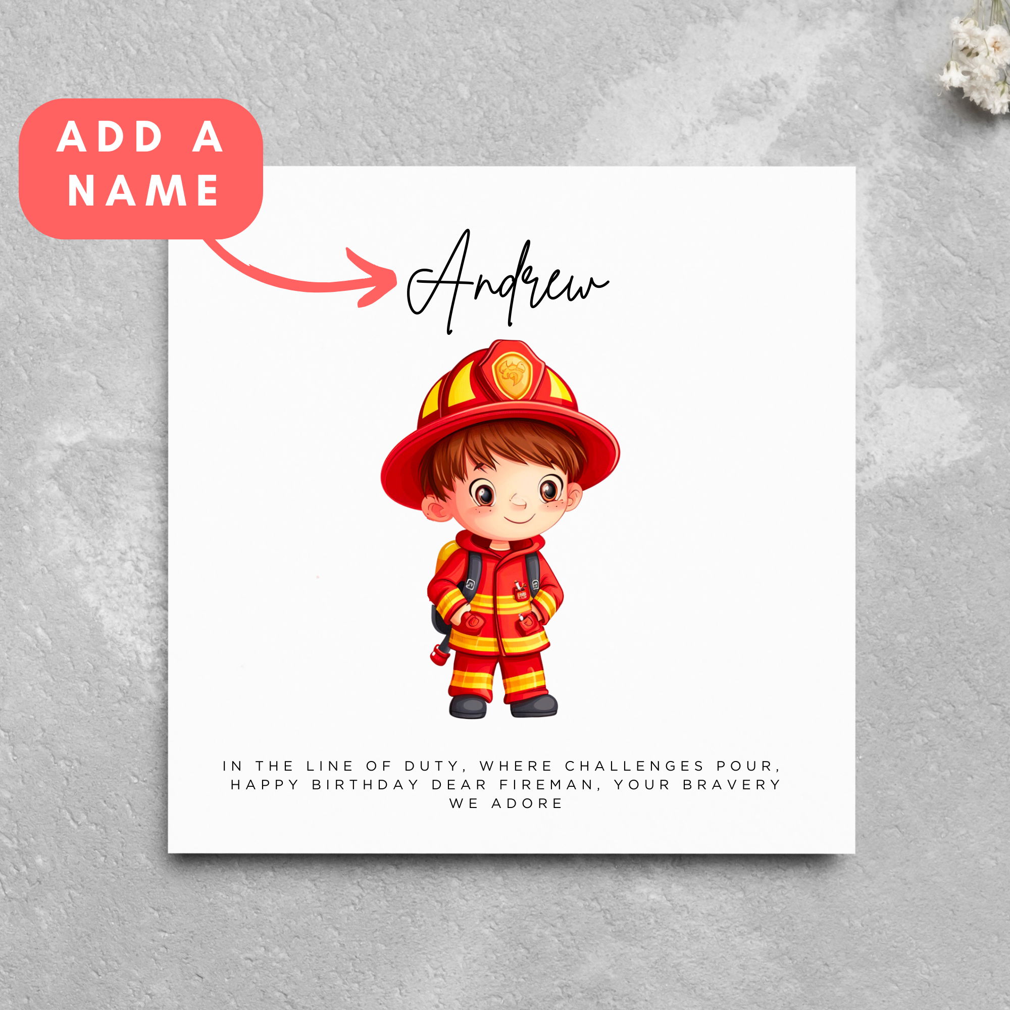 Personalised Fireman Name Birthday Card