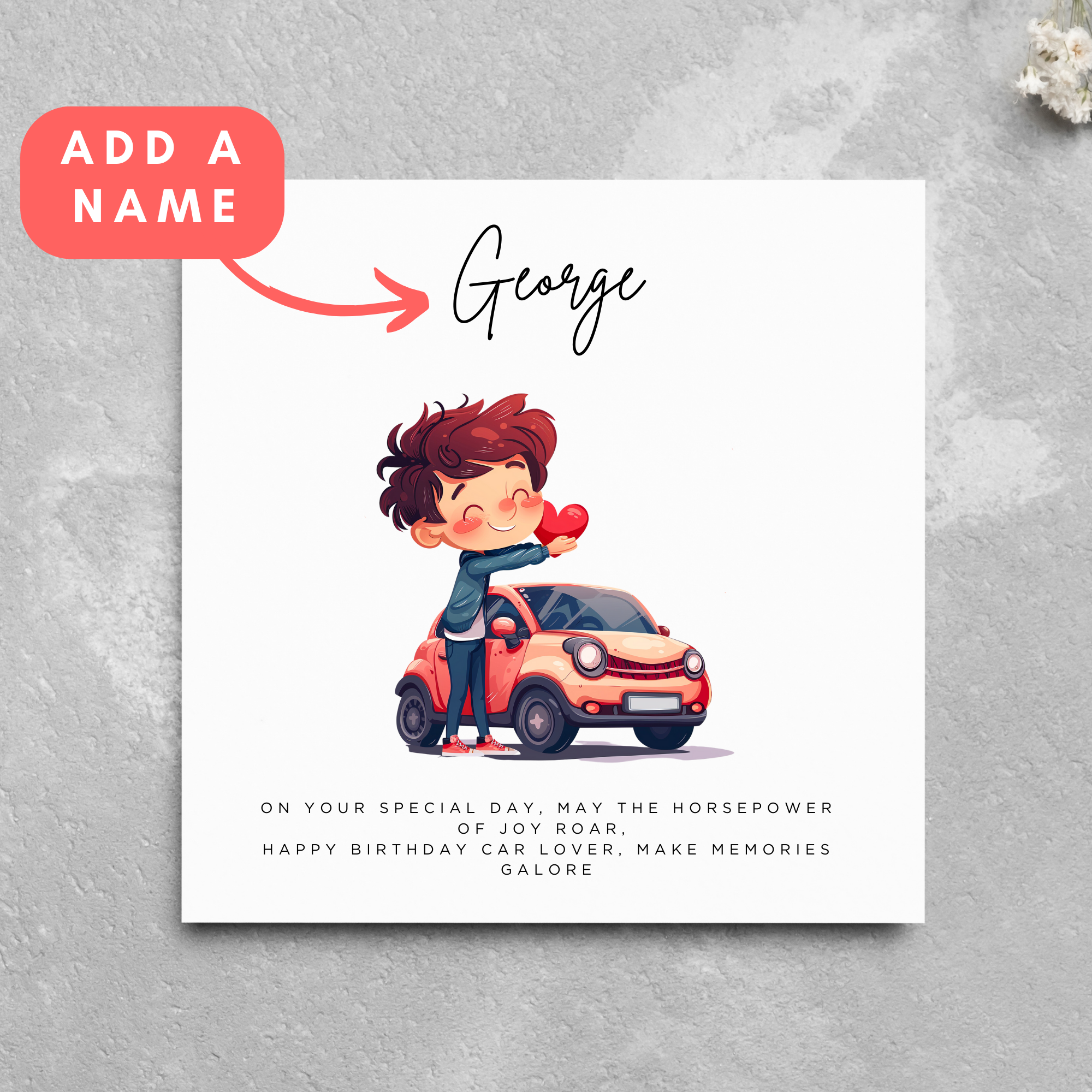 Personalised Car Lover Name Birthday Card