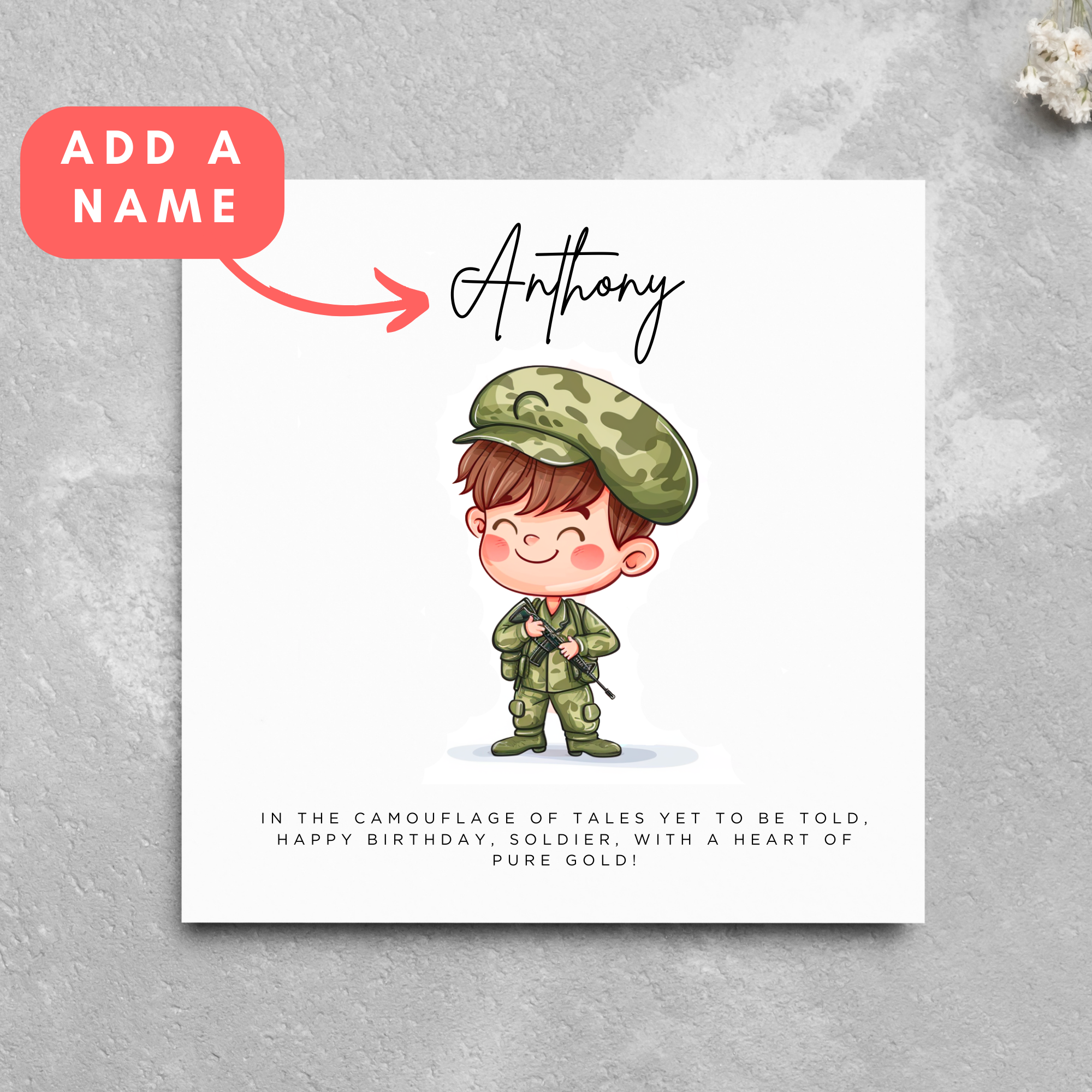 Personalised Soldier Name Birthday Card