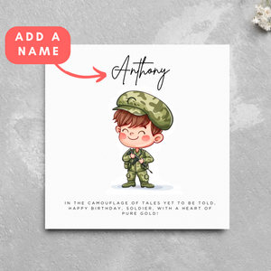 Personalised Soldier Name Birthday Card