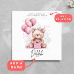 Load image into Gallery viewer, Personalised Name Kids Cute Pink Bear Birthday Card
