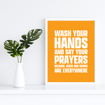 Load image into Gallery viewer, Wash Your Hands And Say Your Prayers Funny Bathroom Art Print
