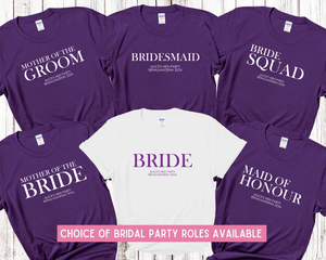 Custom Personalised Hen Party T shirts Bridal Role Purple