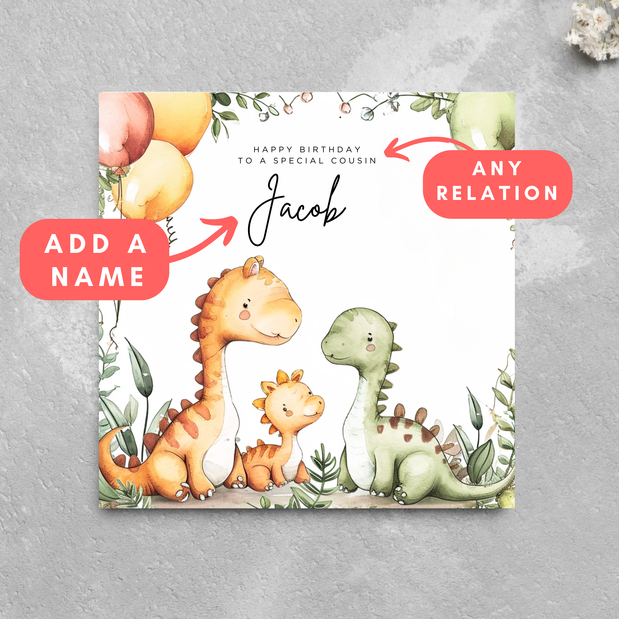 Personalised Name Dinosaur Birthday Card Greeting Card 2