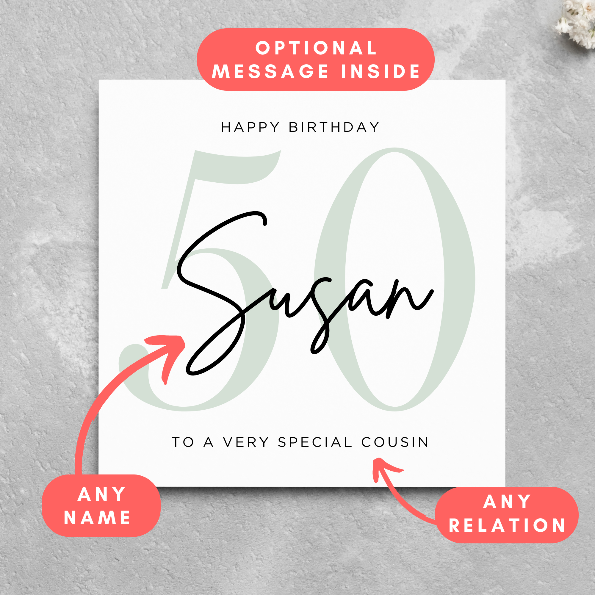 Personalised 50th Birthday Card Name Card