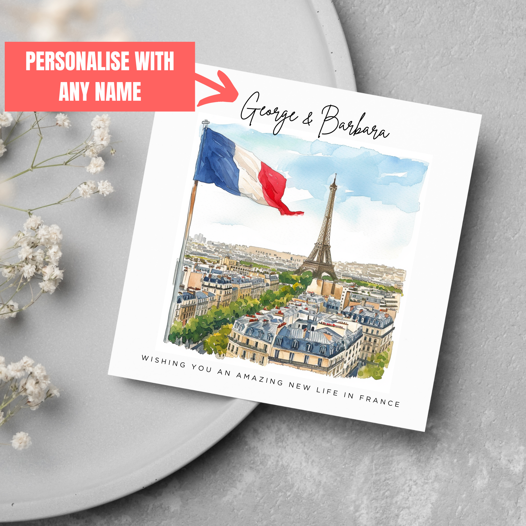 Personalised Name Emigrating Card Moving To France Card