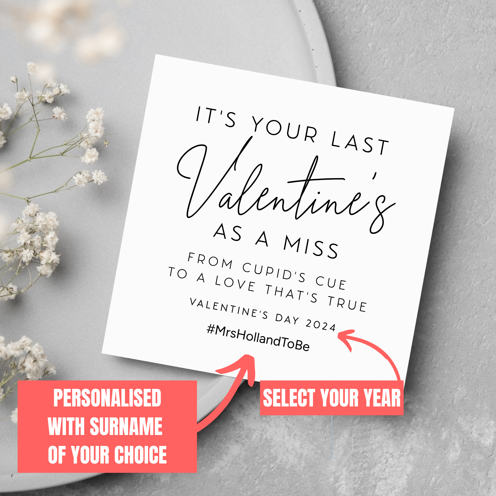 Last Valentine As A Miss 2024 Personalised Bride To Be Valentine Card