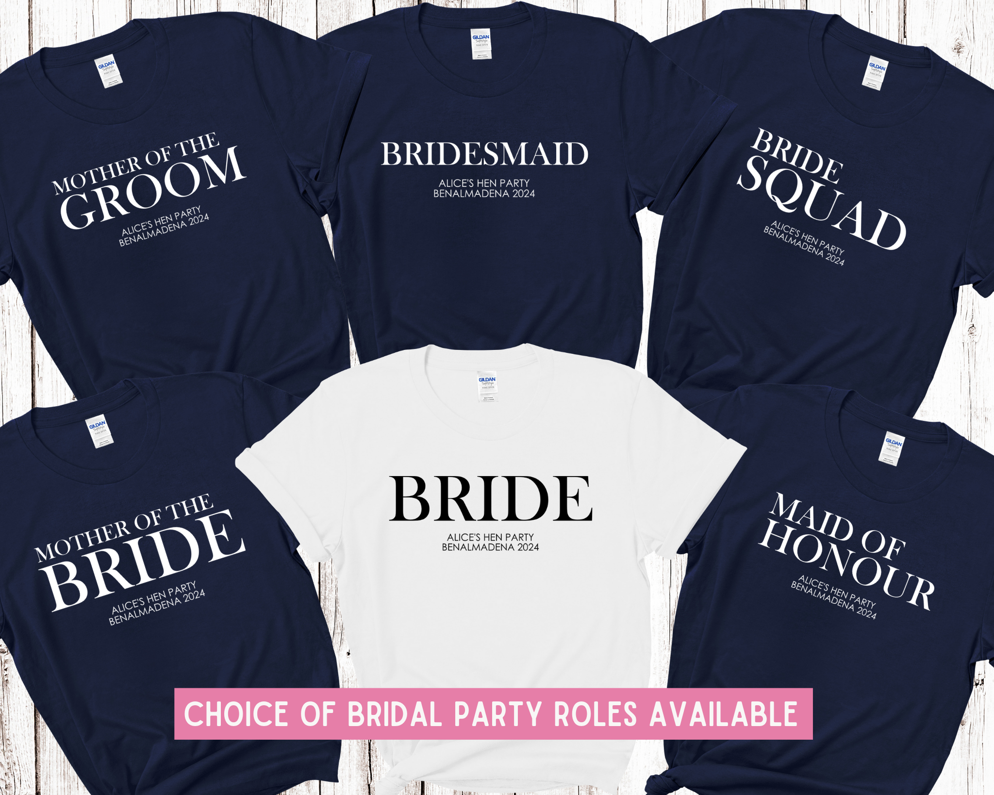 Custom Personalised Hen Party T shirts Bridal Role Navy