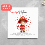 Load image into Gallery viewer, Personalised Fireman Name Valentine&#39;s Day Card
