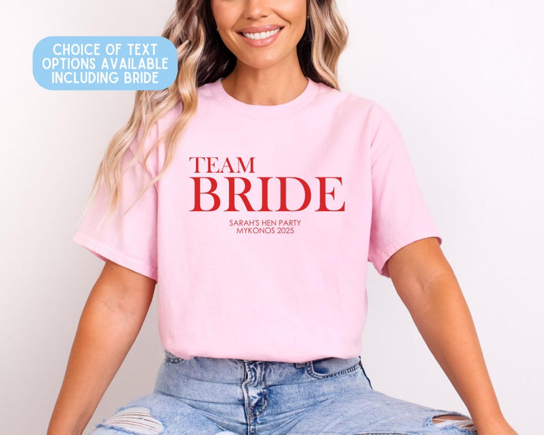 Custom Personalised Hen Party T shirts Team Bride Bride Tribe Squad Light Pink