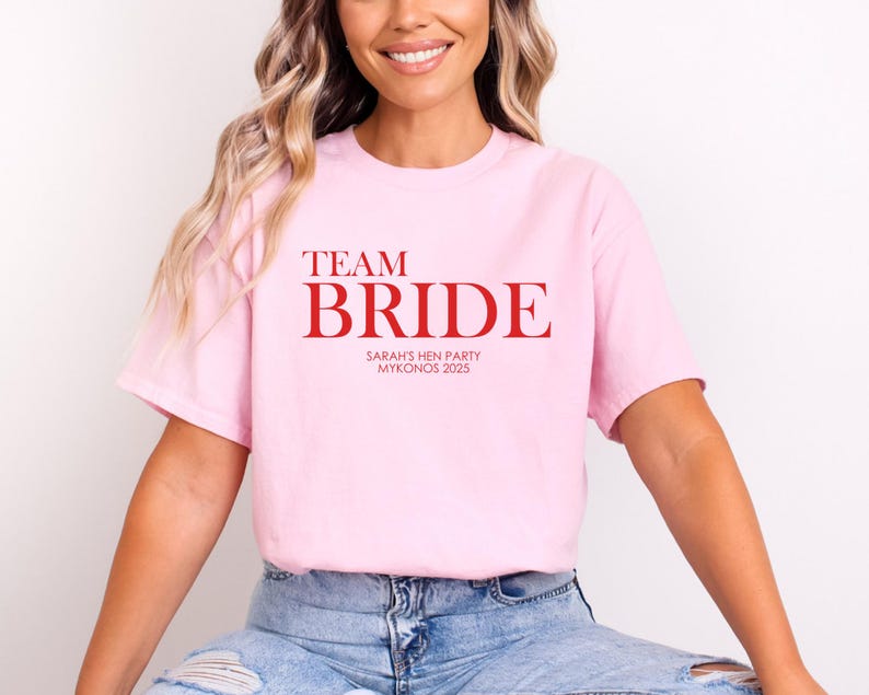 Custom Personalised Hen Party T shirts Team Bride Bride Tribe Squad Light Pink