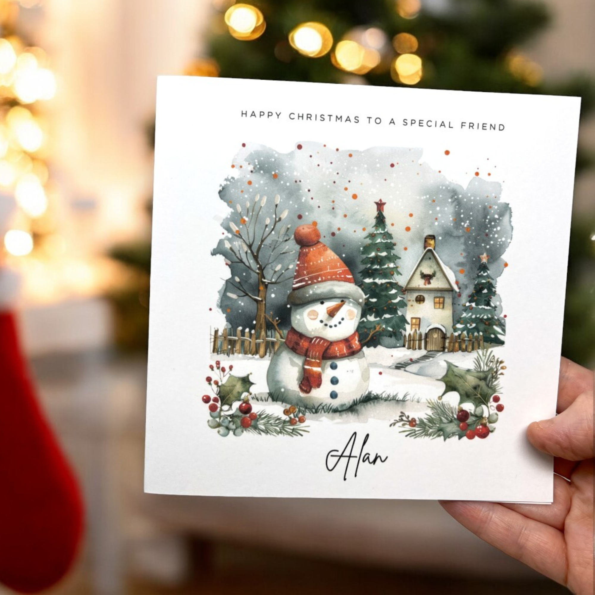 Personalised Snowman Christmas Card Greeting Card