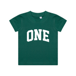 Load image into Gallery viewer, One 1st Birthday Kids Varsity Arc Text T-shirt
