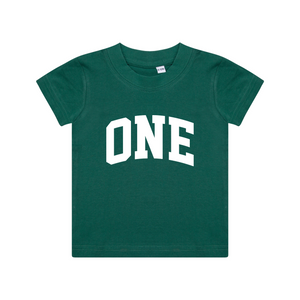 One 1st Birthday Kids Varsity Arc Text T-shirt