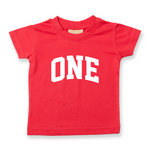 Load image into Gallery viewer, One 1st Birthday Kids Varsity Arc Text T-shirt
