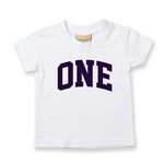 Load image into Gallery viewer, One 1st Birthday Kids Varsity Arc Text T-shirt
