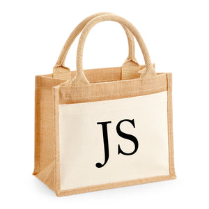 Personalised Initial Monogram Cotton Pocket Small Jute Tote Bag