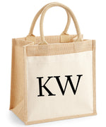 Load image into Gallery viewer, Personalised Initial Monogram Cotton Pocket Jute Tote Bag
