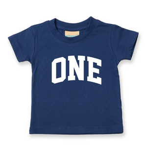 One 1st Birthday Kids Varsity Arc Text T-shirt