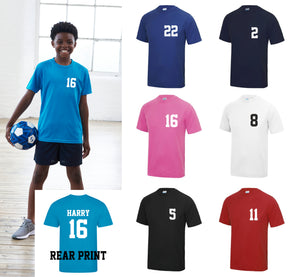 Kids Personalised Polyester Name & Number Sport T-Shirt