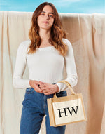 Load image into Gallery viewer, Personalised Initial Monogram Cotton Pocket Small Jute Tote Bag
