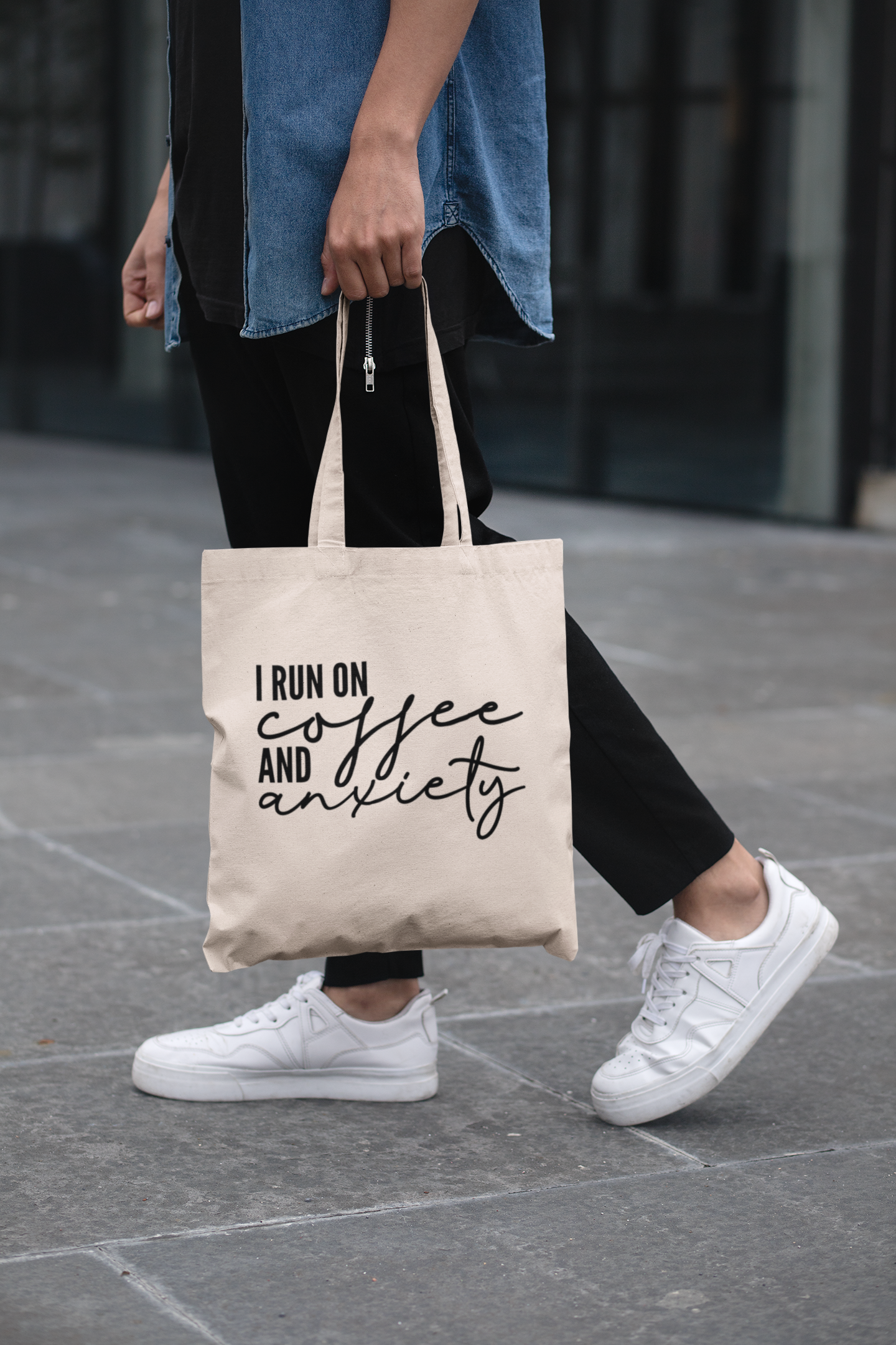 I Run On Coffee And Anxiety Lightweight Cotton Tote Bag