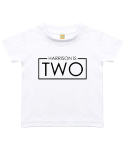 Personalised Two Unisex Kids T-shirt Name Birthday