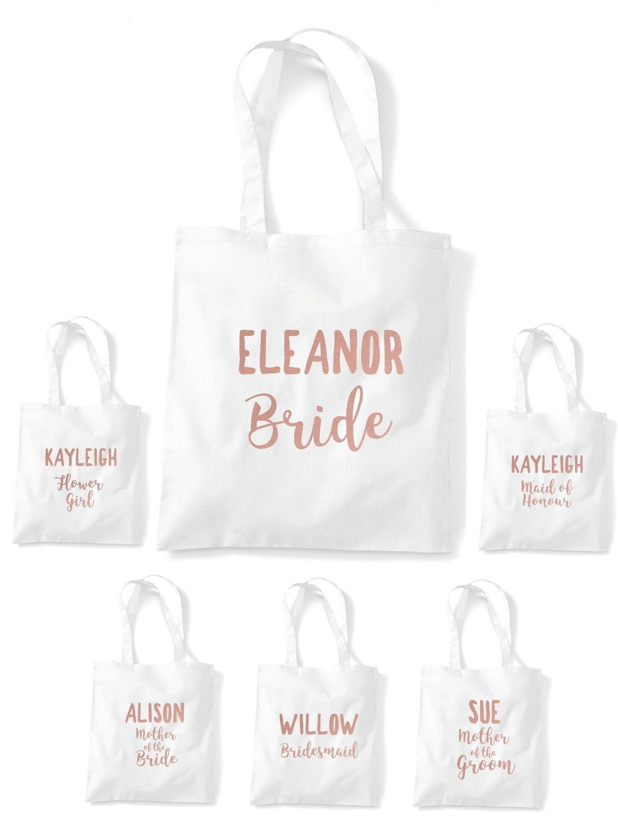 Custom Personalised Wedding Party Tote Bags - White/Rose Gold - Red Leader Clothing