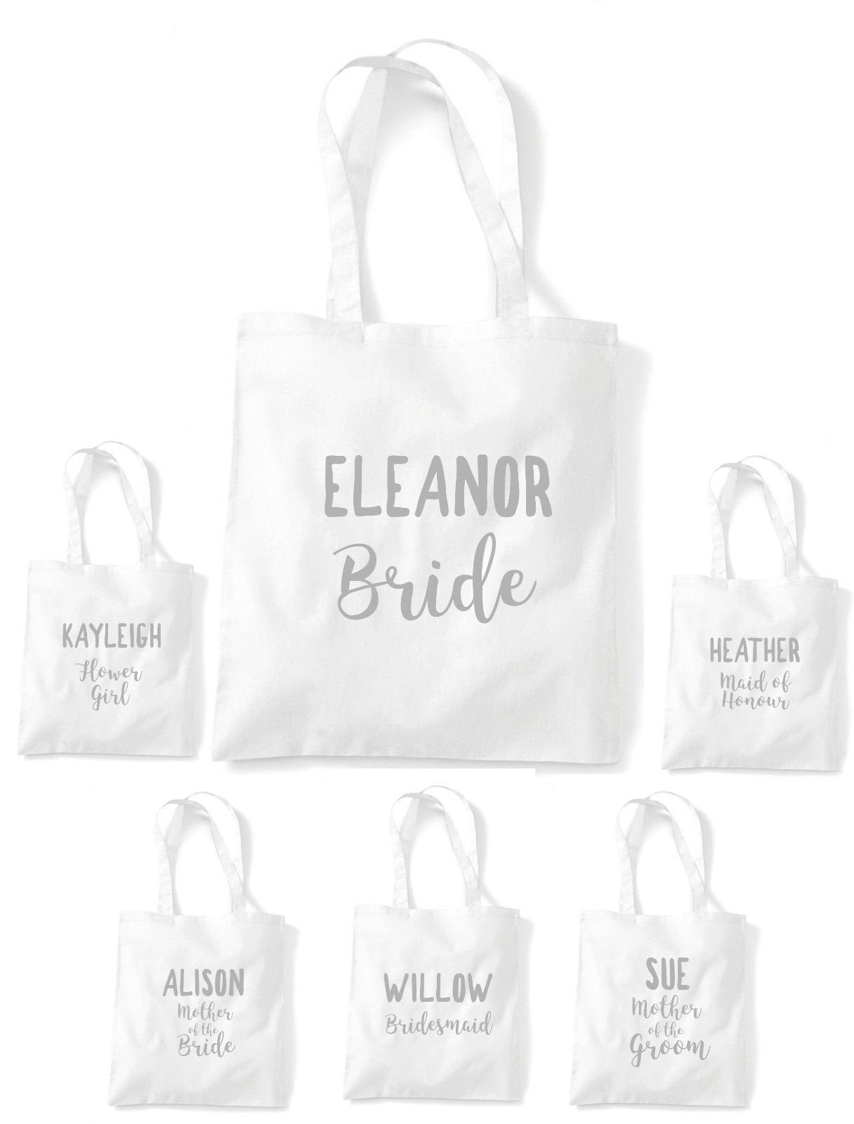 Custom Personalised Wedding Party Tote Bags - White/Grey - Red Leader Clothing