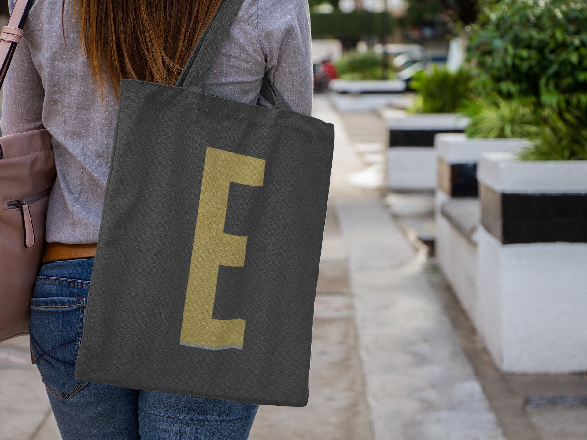 Initial Letter Lightweight GREY Tote Bag - Red Leader Clothing