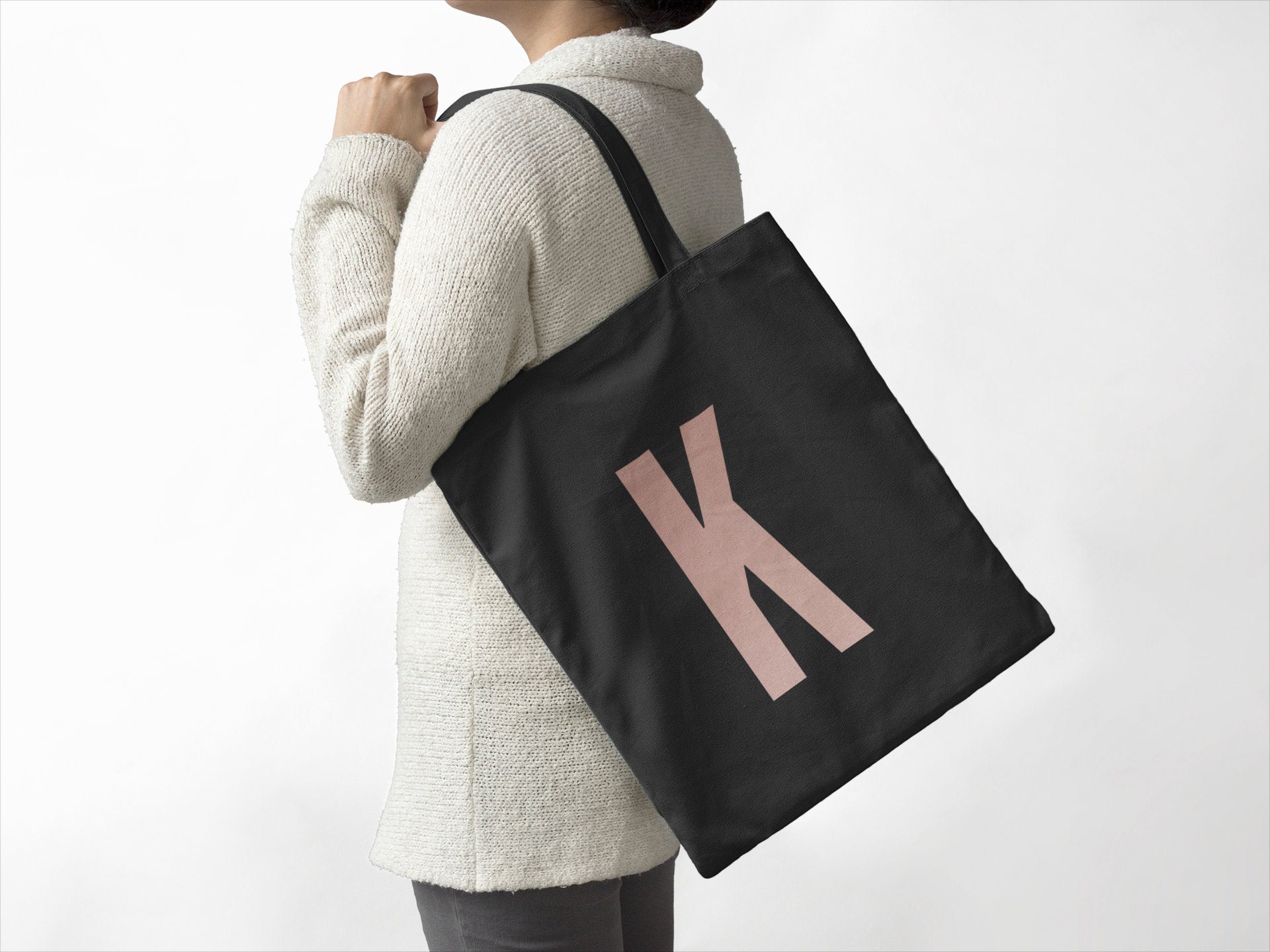 Initial Letter Lightweight BLACK Tote Bag