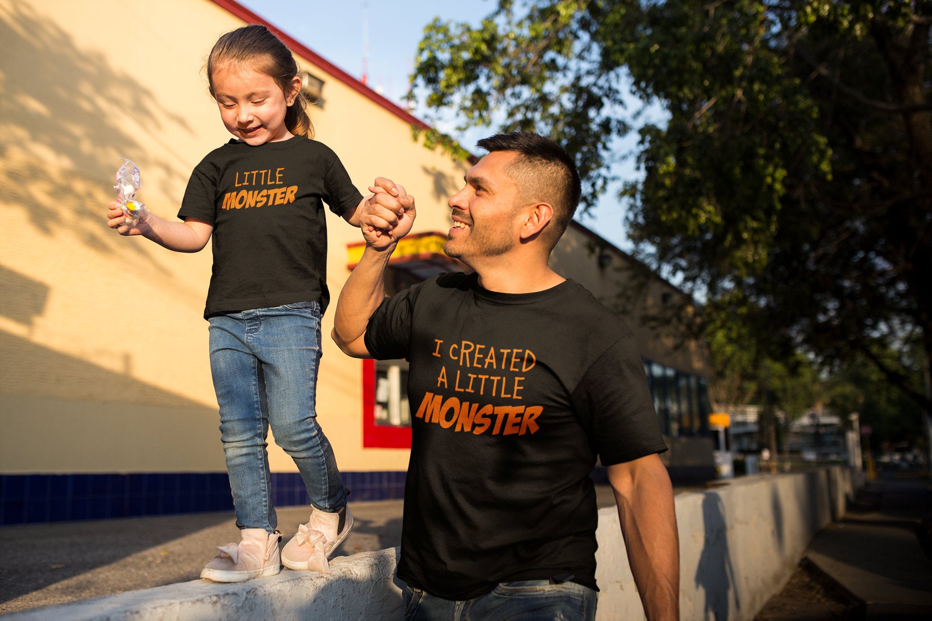 I Created A Little Monster Parent Child Matching Halloween T-shirts - Red Leader Clothing