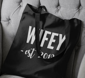 Wifey Est Year Cotton Tote Bag Personalised Shopping Lightweight Gift New Wife Bride Honeymoon Bag Wedding Gift Hen Party Gift Bride To Be - Red Leader Clothing