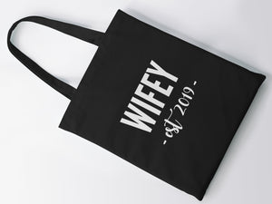 Wifey Est Year Cotton Tote Bag Personalised Shopping Lightweight Gift New Wife Bride Honeymoon Bag Wedding Gift Hen Party Gift Bride To Be - Red Leader Clothing