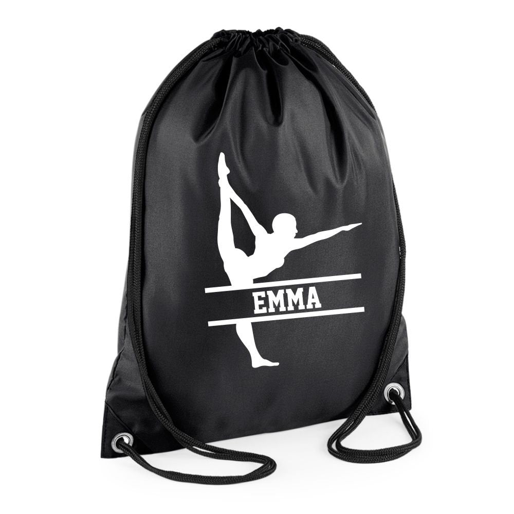 Personalised Name Drawstring Gymnast Gym Dance Bag SPLIT Design School Club PE Custom Name Childrens Bag Kids Backpack Bag Name Dance - Red Leader Clothing