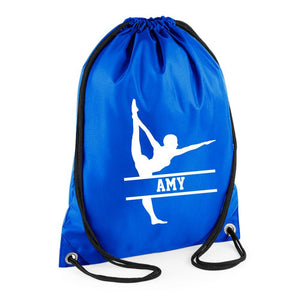 Personalised Name Drawstring Gymnast Gym Dance Bag SPLIT Design School Club PE Custom Name Childrens Bag Kids Backpack Bag Name Dance - Red Leader Clothing