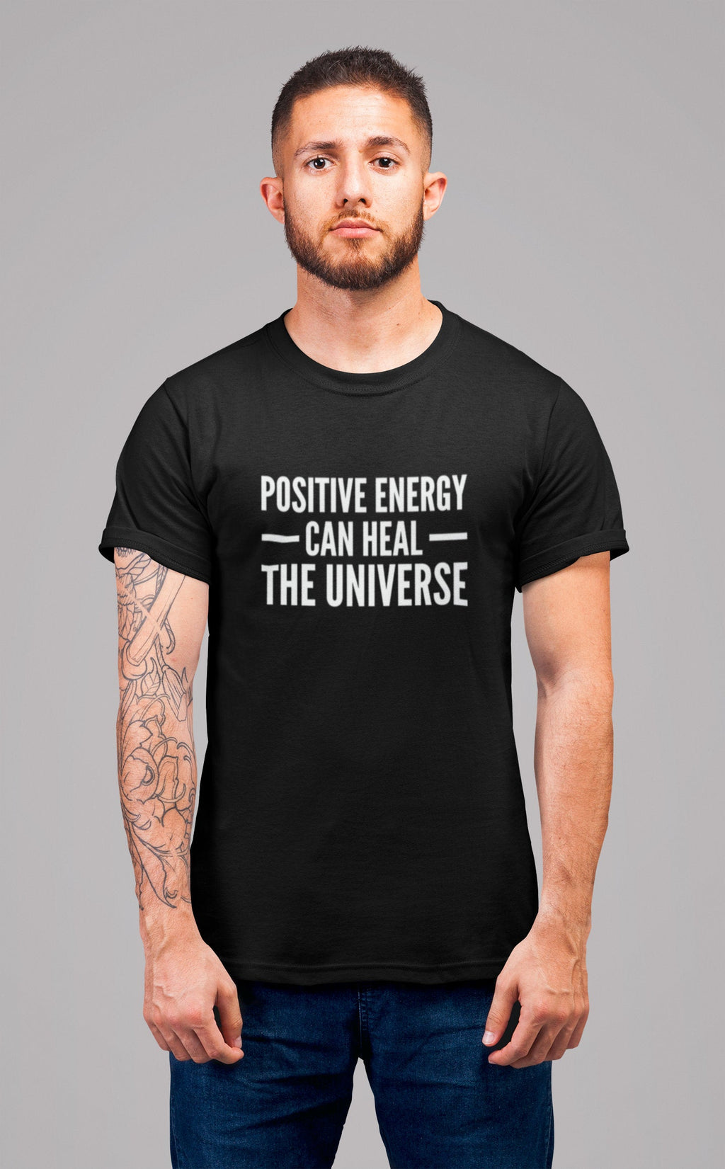 Positive Energy Can Heal The Universe Adult Unisex Ladies Mens T-shirt Positive Slogan Phrase Zen Wellbeing Reiki Holistic Motivational - Red Leader Clothing