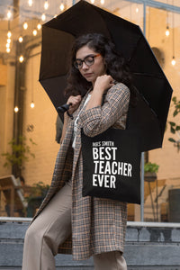 Personalised Name Best Teacher Ever Lightweight Cotton Tote Bag - Red Leader Clothing