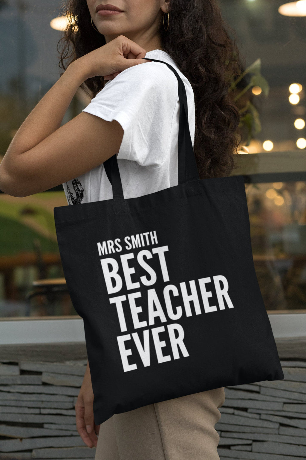 Personalised Name Best Teacher Ever Lightweight Cotton Tote Bag - Red Leader Clothing