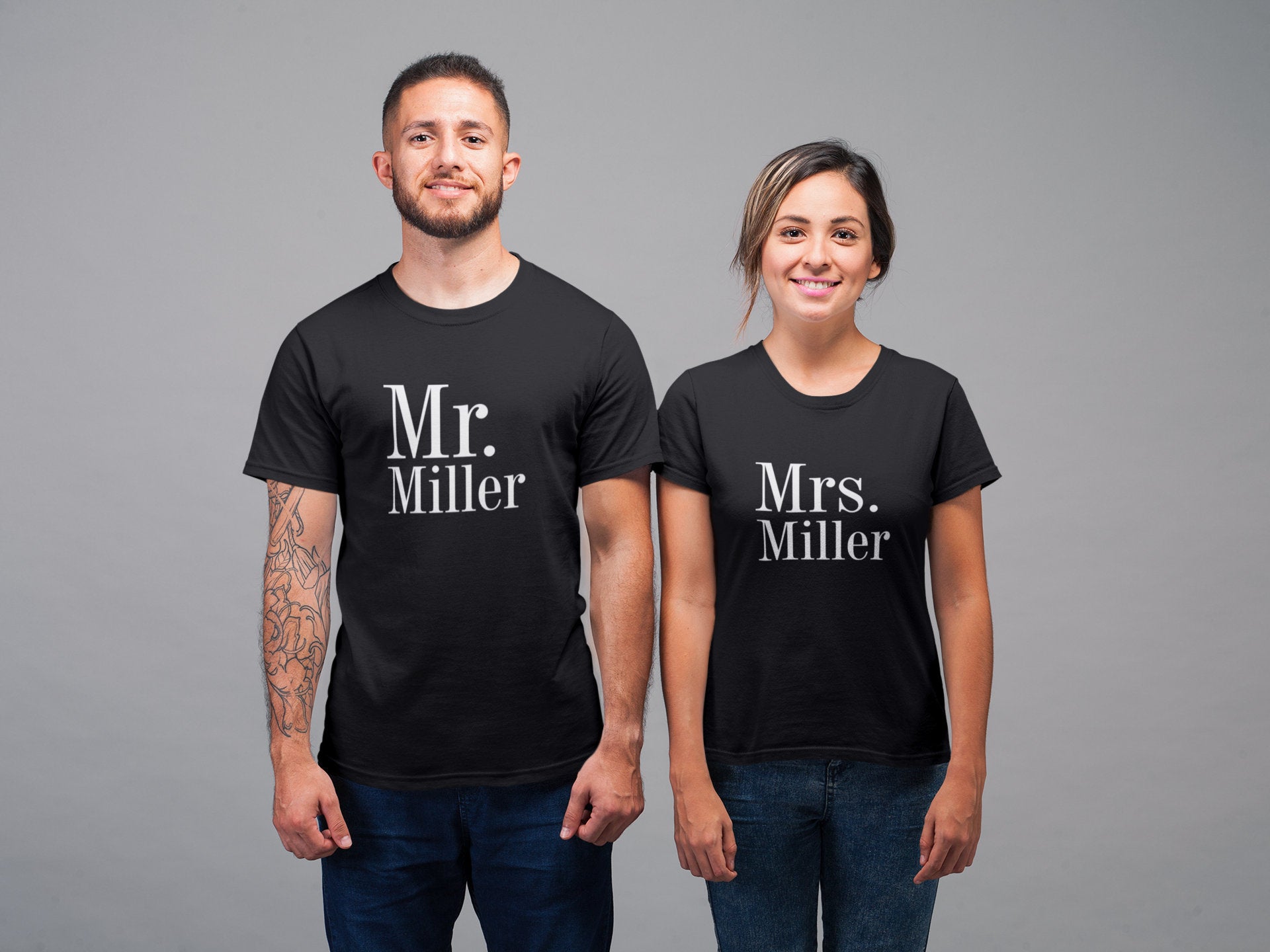 Mr and Mrs Couples Personalised Surname T-Shirt - Red Leader Clothing