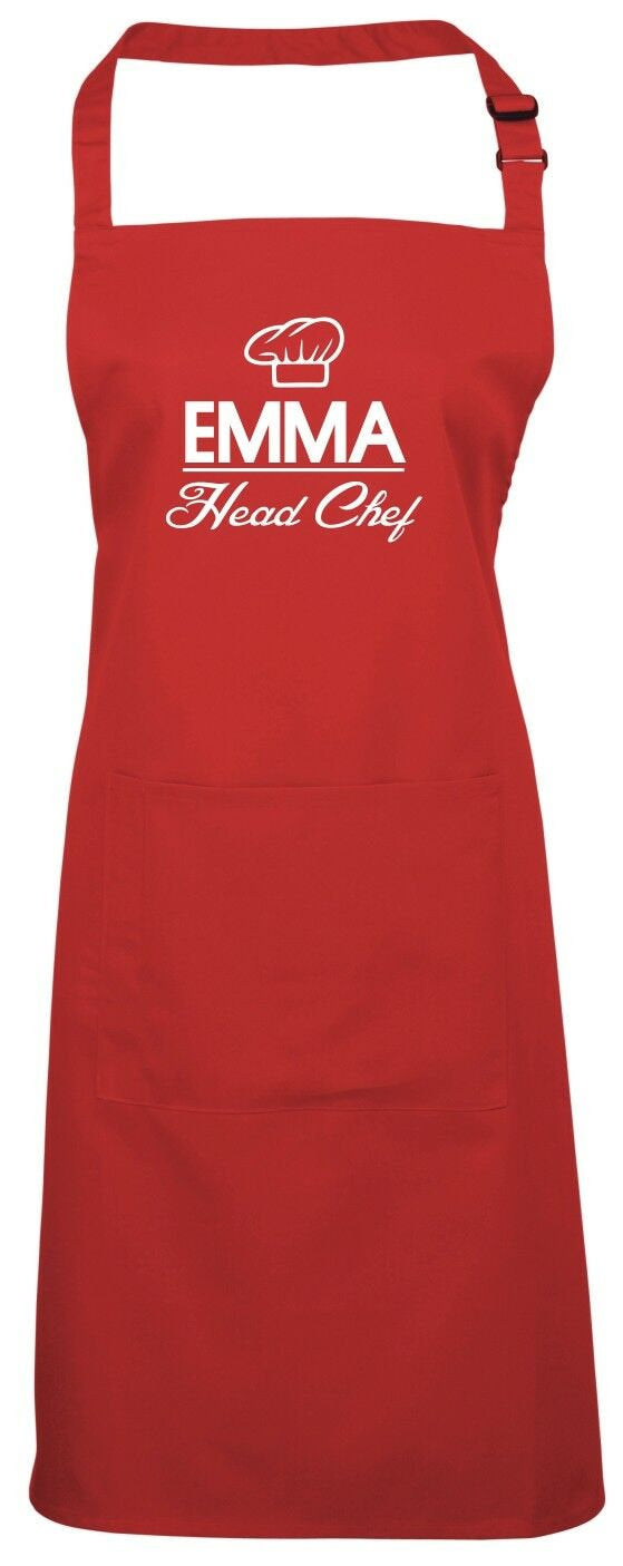 Personalised Head Chef Name Apron With Pocket Gift Present Cooking Baking Christmas - Red Leader Clothing