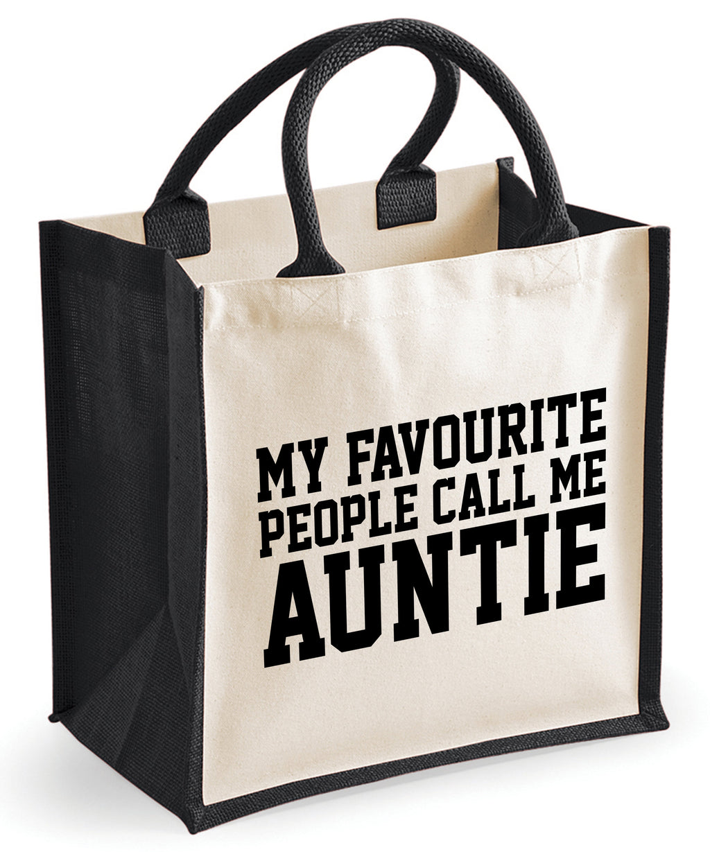 My Favourite People Call Me Auntie Midi Jute Shopping Tote Bag - Red Leader Clothing