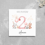 Load image into Gallery viewer, Personalised 2nd Birthday Card My Little Sister Cute Animals
