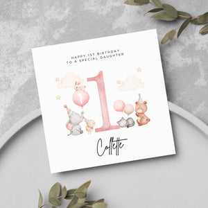 Personalised 1st Birthday Daughter Cute Animals Card