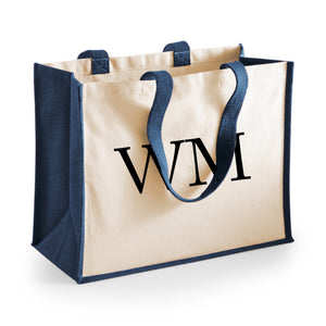 Personalised Initial Monogram Large Jute Tote Bag