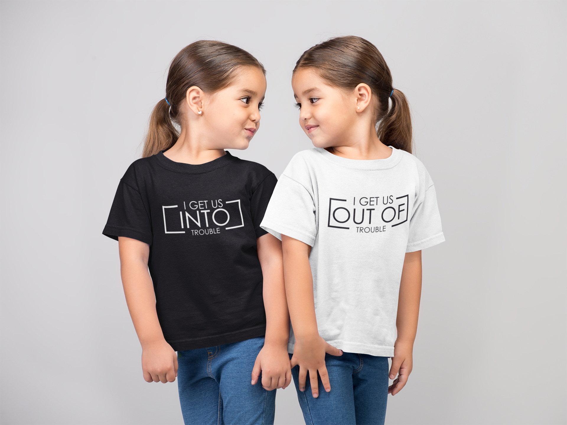 I Get Us Into/ Out Of Trouble Kids T-shirt DES2