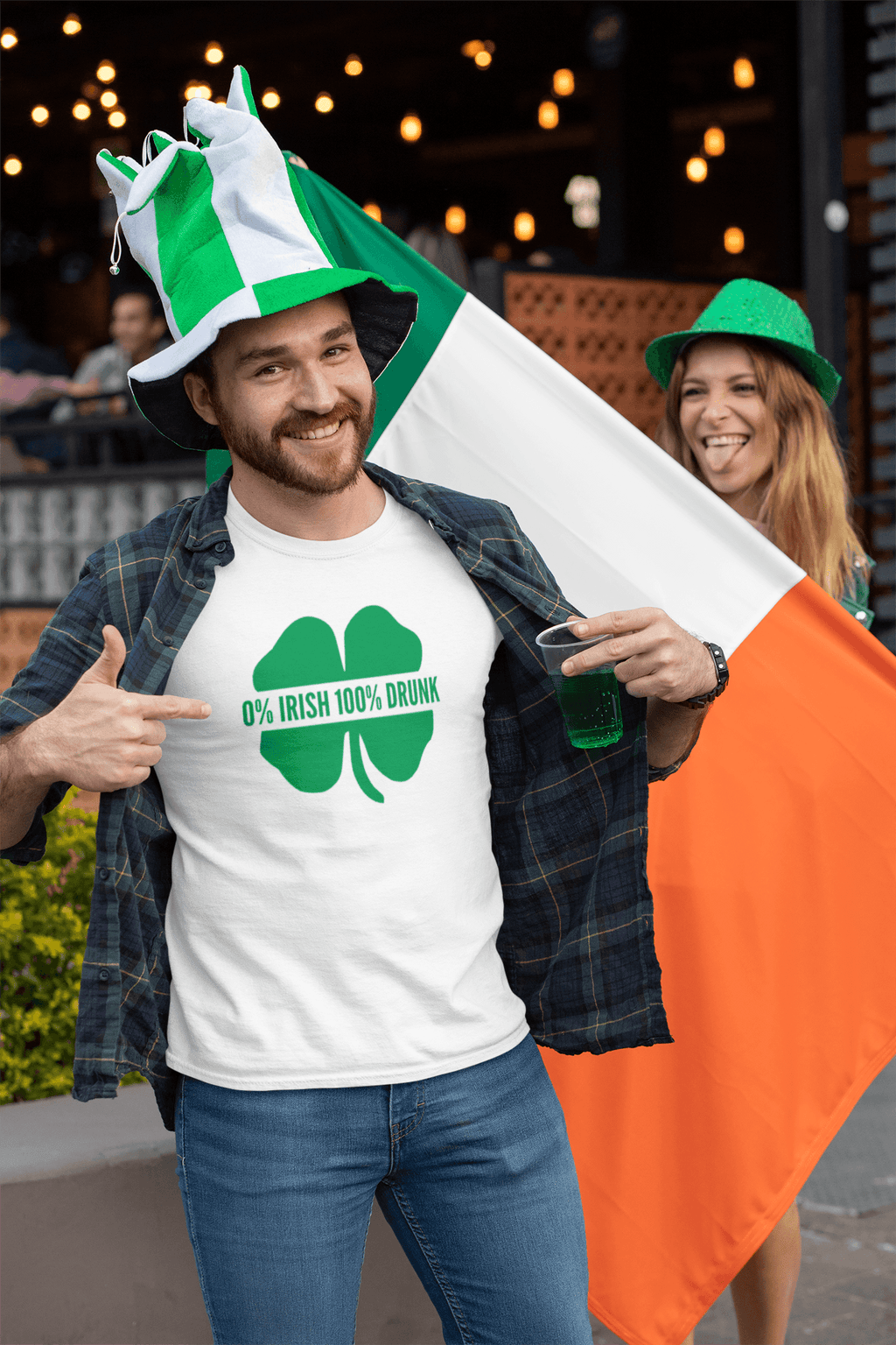 0% Irish 100% Drunk Mens/Adult T-Shirt - Red Leader Clothing